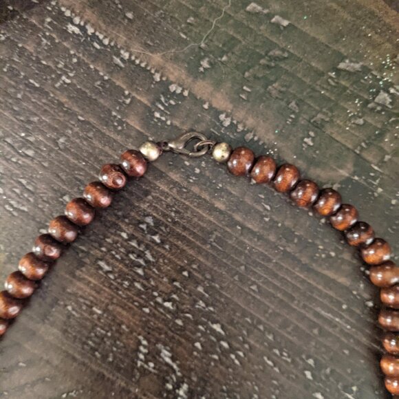 Beaded Boho Tribal Dangle Pendant Necklace Blue Wood Bells Statement Festival - Picture 4 of 6